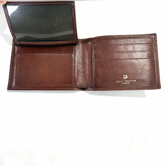 Vintage Paco Rabanne Paris Whiskey Brown Leather Bifold Heritage Card Wallet